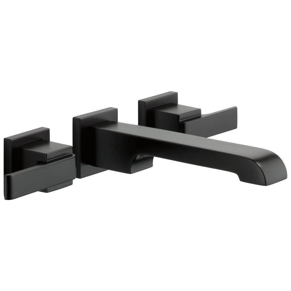 Delta Faucet Matte Black Two Handle Wall Mount Widespread Bathroom Sink Faucet 