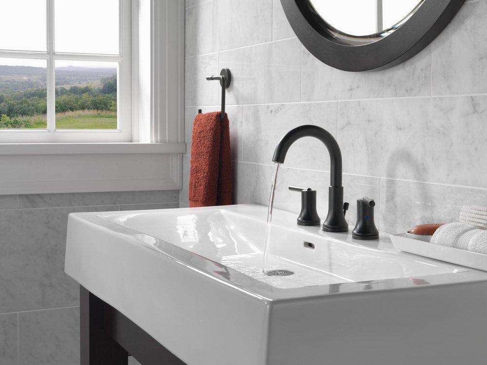 Delta Faucet Matte Black Widespread Lavatory Faucet with Double Lever Handle 