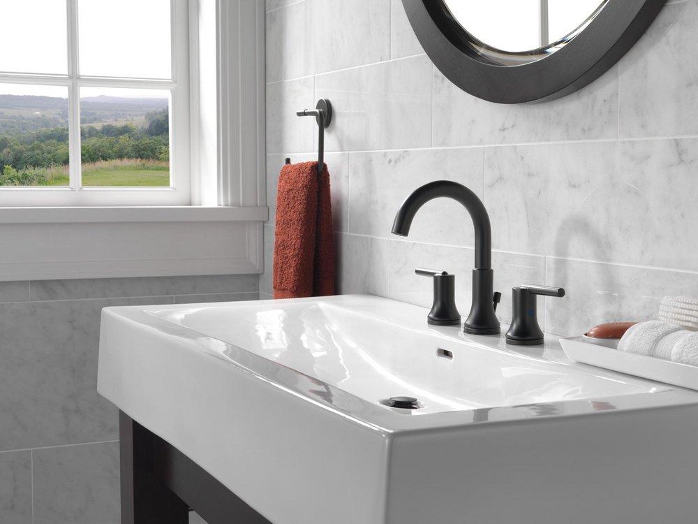 Delta Faucet Matte Black Widespread Lavatory Faucet with Double Lever Handle 