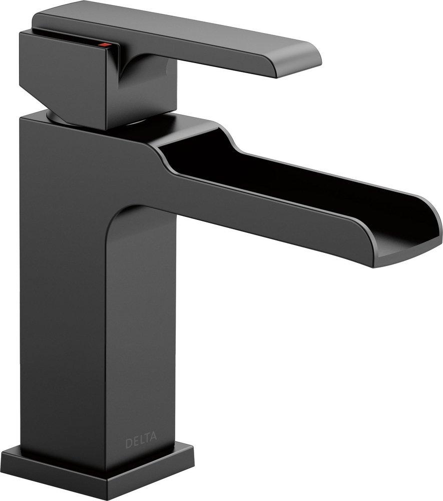 Delta Faucet Matte Black Single Handle Monoblock Waterfall Bathroom Sink Faucet with Metal Pop-Up Drain 