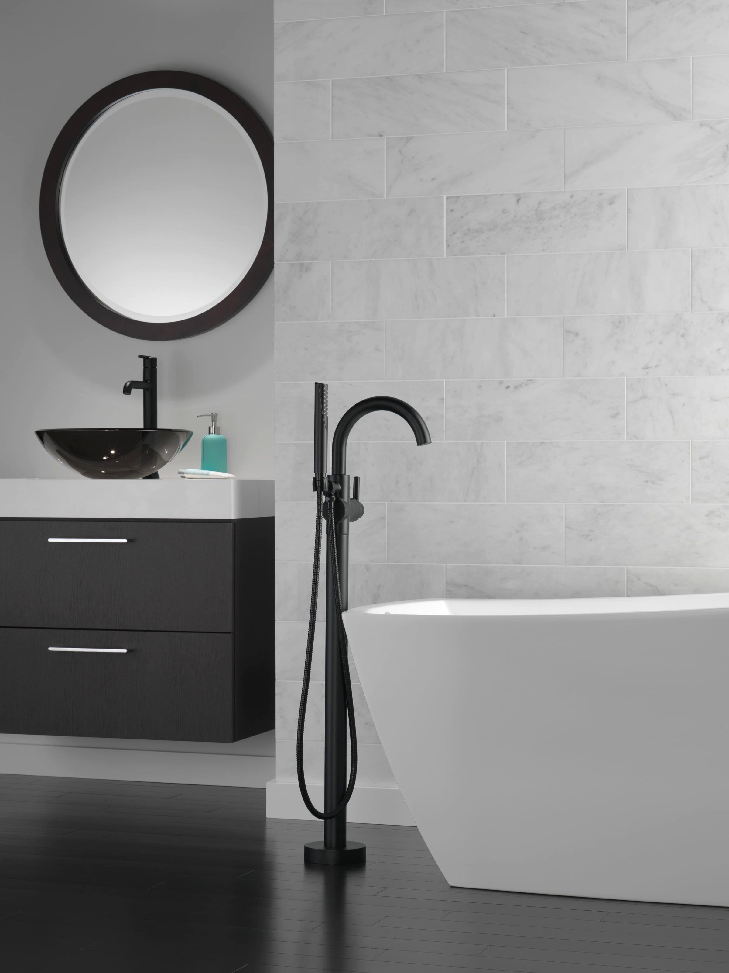 Delta Faucet Matte Black Single Handle Floor Mount Filler with Handshower (Trim Only) 