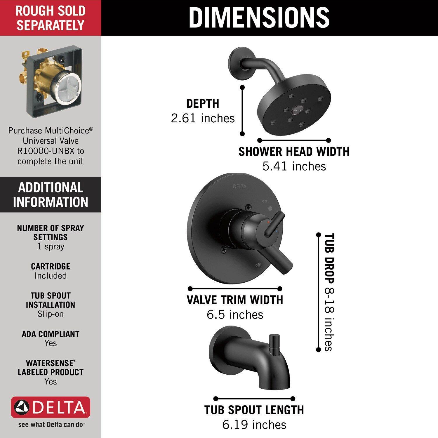 Delta Faucet Matte Black Two Handle Single Function Bathtub & Shower Faucet (Trim Only) 