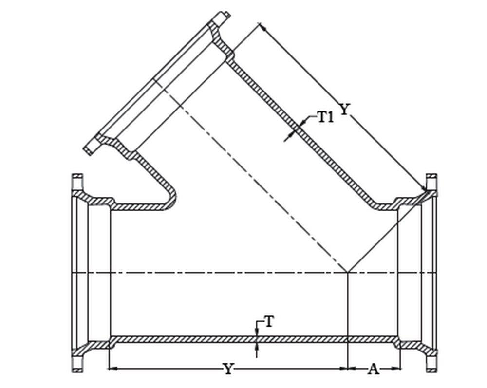 Mechanical Joint Reducing Ductile Iron C153 Short Body Wye with Protecto P-401 Lined 