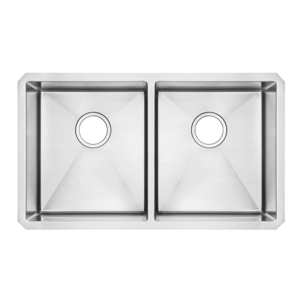 American Standard Stainless Steel 29 x 18 in. No Hole Double Bowl Undermount Kitchen Sink 