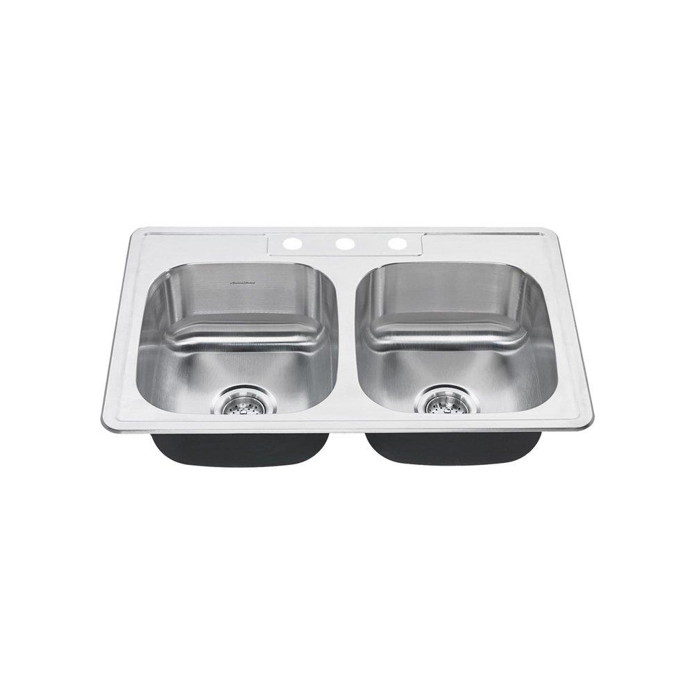 American Standard Stainless Steel 32-15/16 x 21-15/16 in. Stainless Steel Double Bowl Drop-in Kitchen Sink 