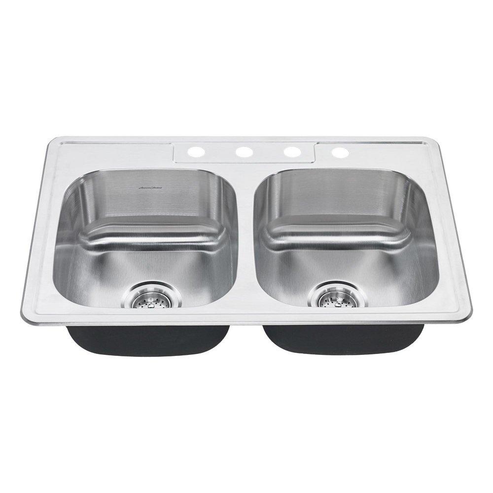 American Standard Stainless Steel 32-15/16 x 21-15/16 in. Stainless Steel Double Bowl Drop-in Kitchen Sink 