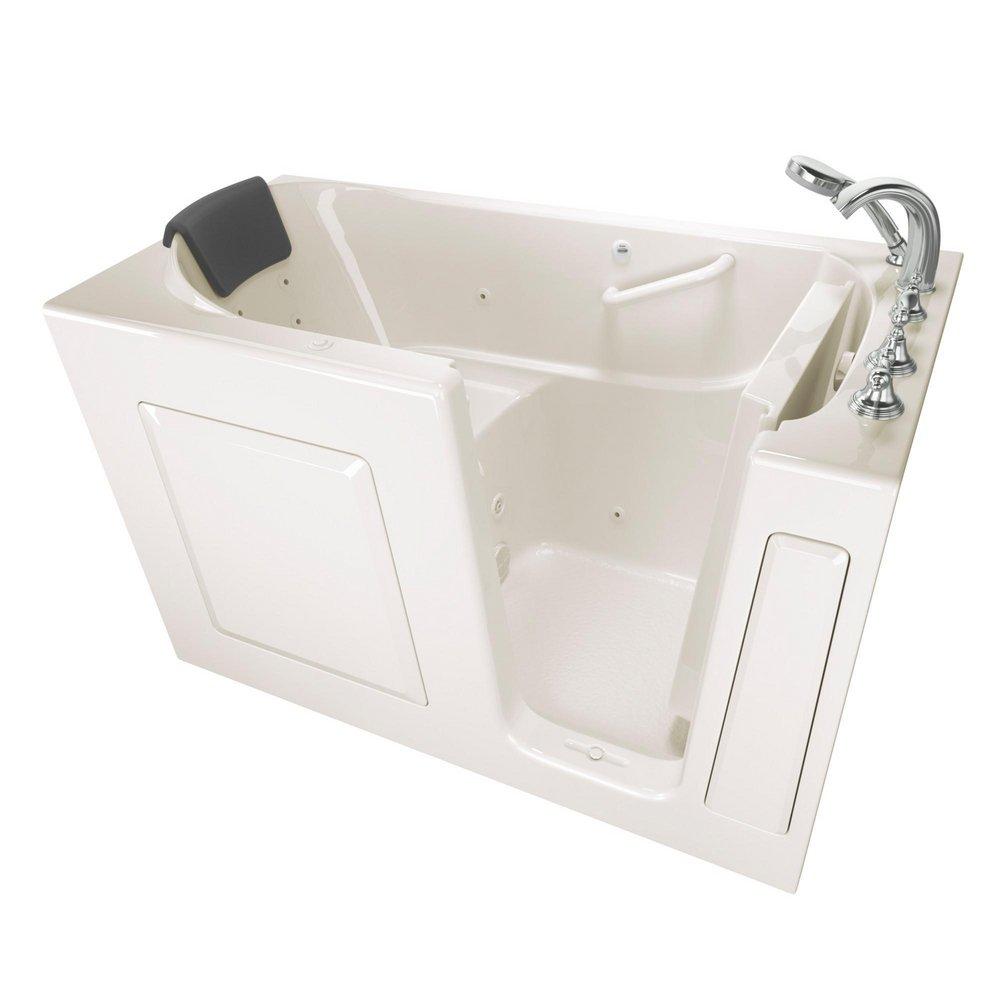 American Standard Linen 59-1/2 x 29-3/4 in. 13-Jet Gelcoat and Fiberglass Rectangle Built-In 3-Wall Alcove Bathtub with Right Drain 