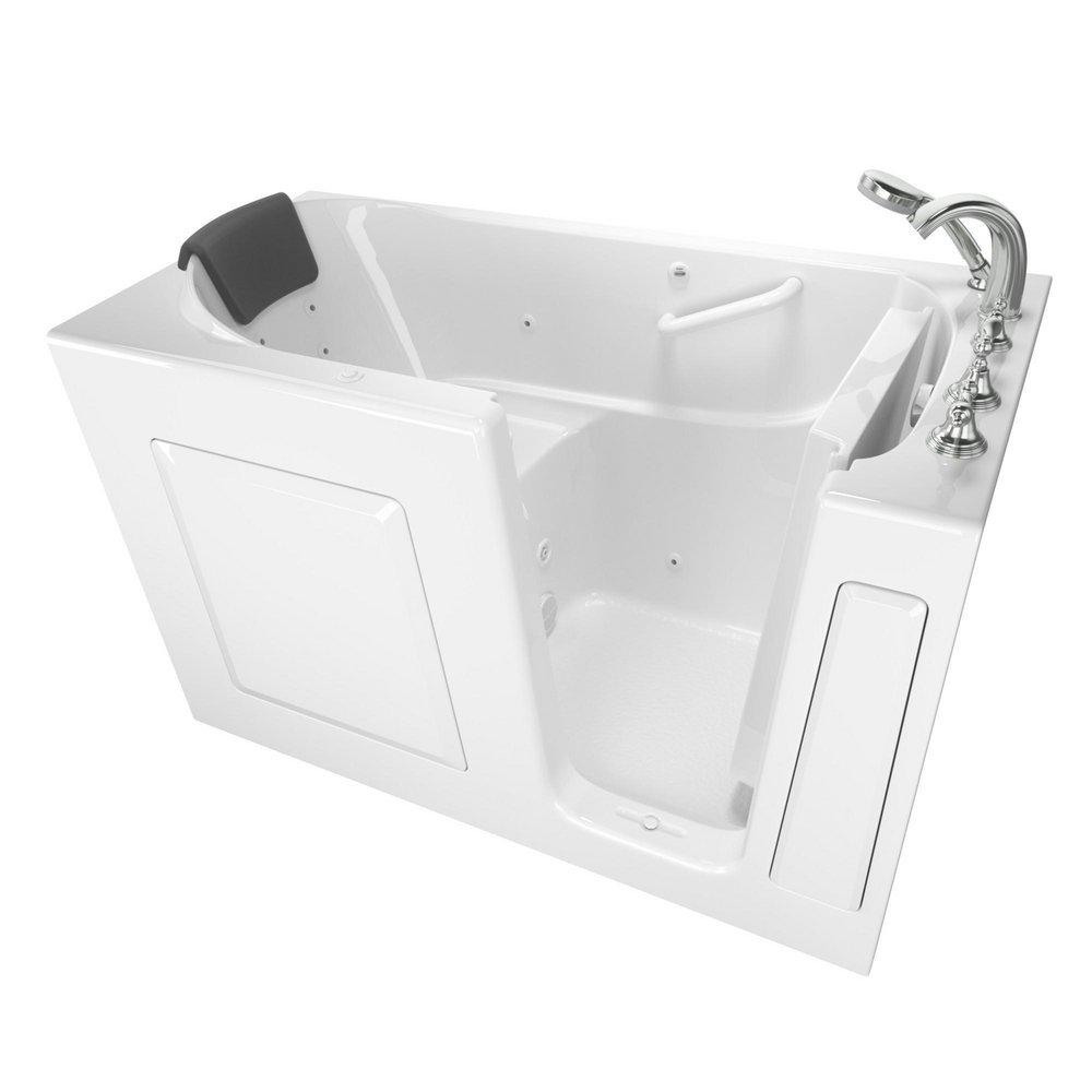 American Standard White 59-1/2 x 29-3/4 in. 13-Jet Gelcoat and Fiberglass Rectangle Built-In 3-Wall Alcove Bathtub with Right Drain 