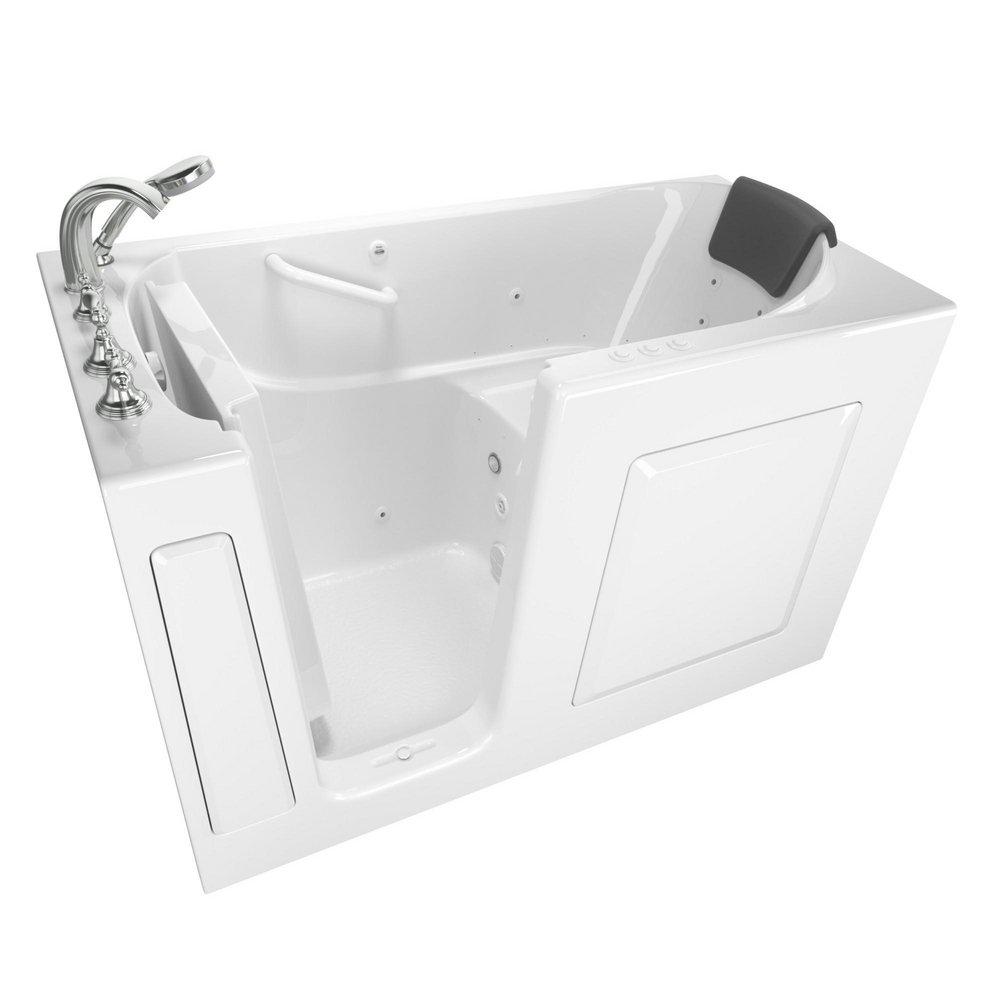 American Standard White 59-1/2 x 29-3/4 in. 39-Jet Gelcoat and Fiberglass Rectangle Built-In 3-Wall Alcove Bathtub with Left Drain 