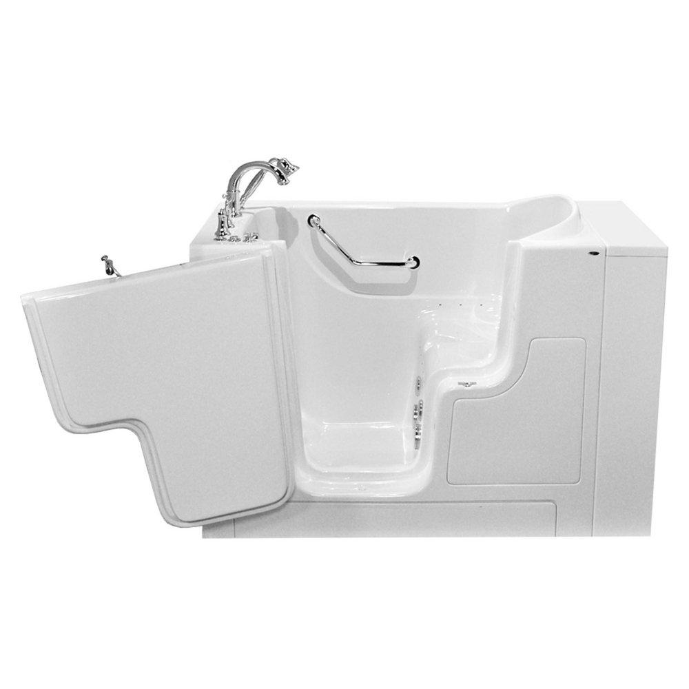 American Standard White 52 x 30 in. 27-Jet Gelcoat and Fiberglass Rectangle Built-In 3-Wall Alcove Bathtub with Left Drain 
