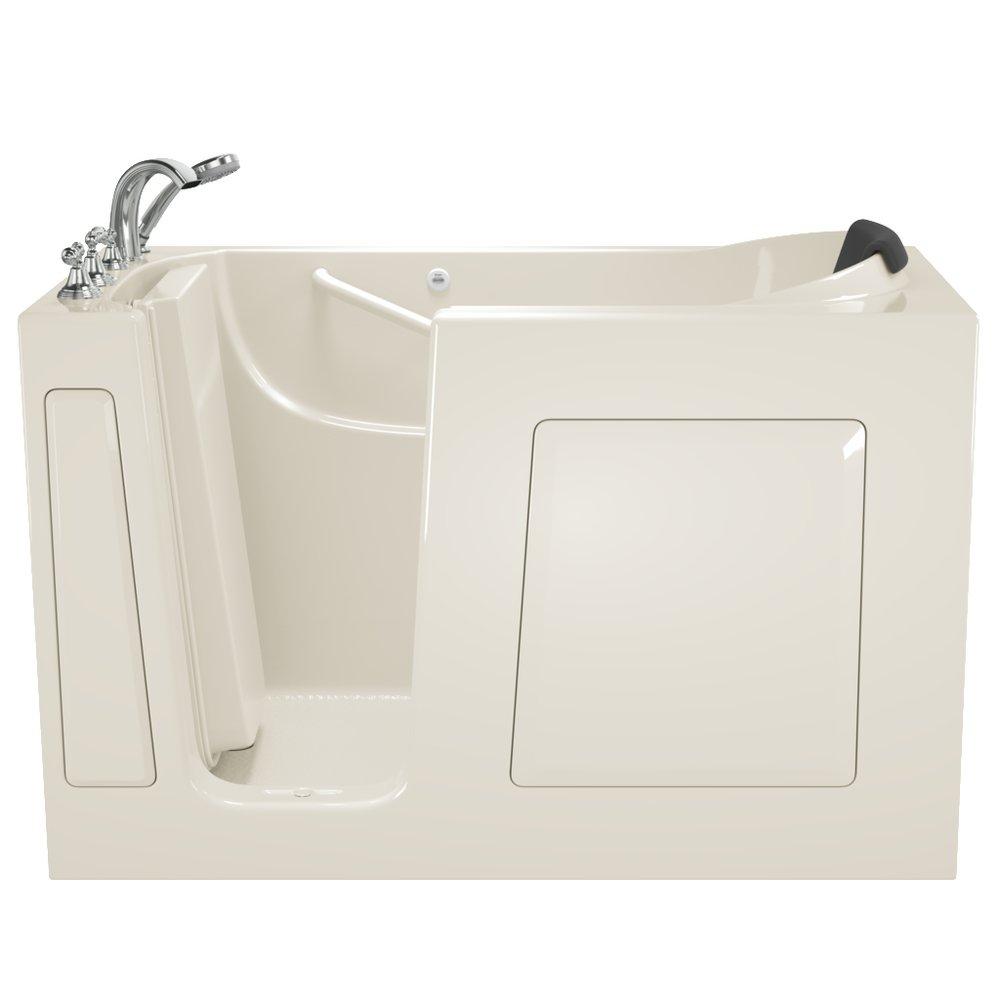 American Standard White 59-1/2 x 29-3/4 in. Gelcoat Rectangle Walk-In and Built-In Bathtub with Left Drain 