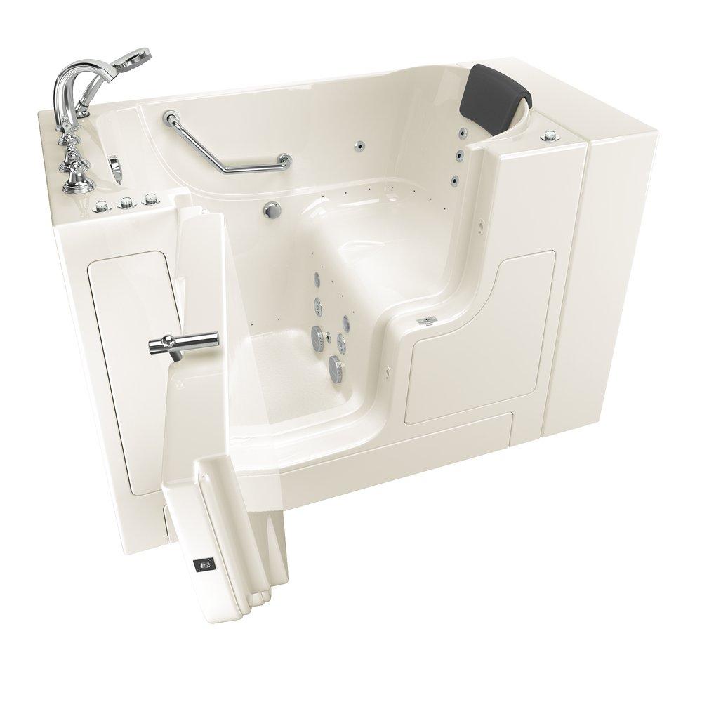 American Standard Linen 52 x 30 in. 38-Jet Gelcoat and Fiberglass Rectangle Built-In 3-Wall Alcove Bathtub with Left Drain 