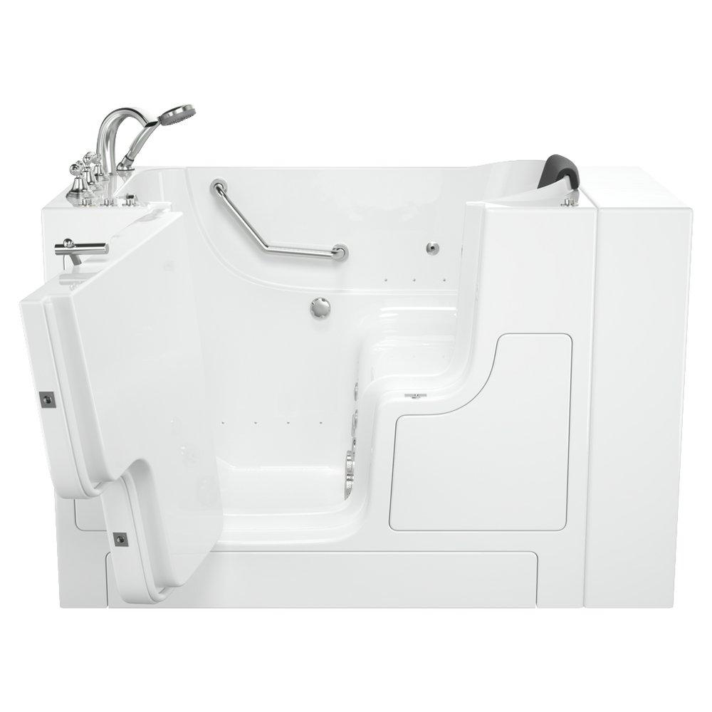 American Standard Linen 52 x 30 in. 38-Jet Gelcoat and Fiberglass Rectangle Built-In 3-Wall Alcove Bathtub with Left Drain 