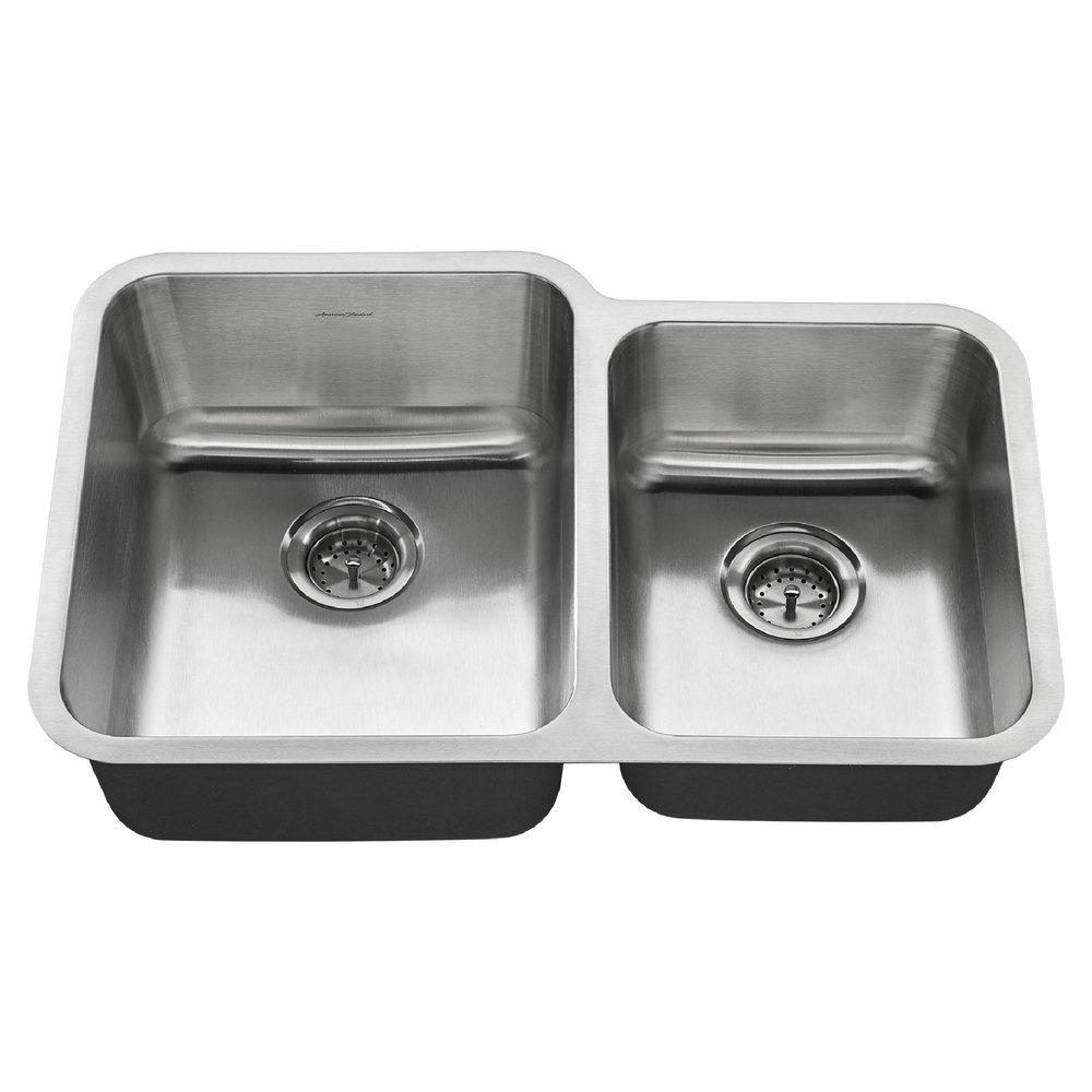 American Standard Stainless Steel 31 x 20 in. No Hole Double Bowl Undermount Kitchen Sink 