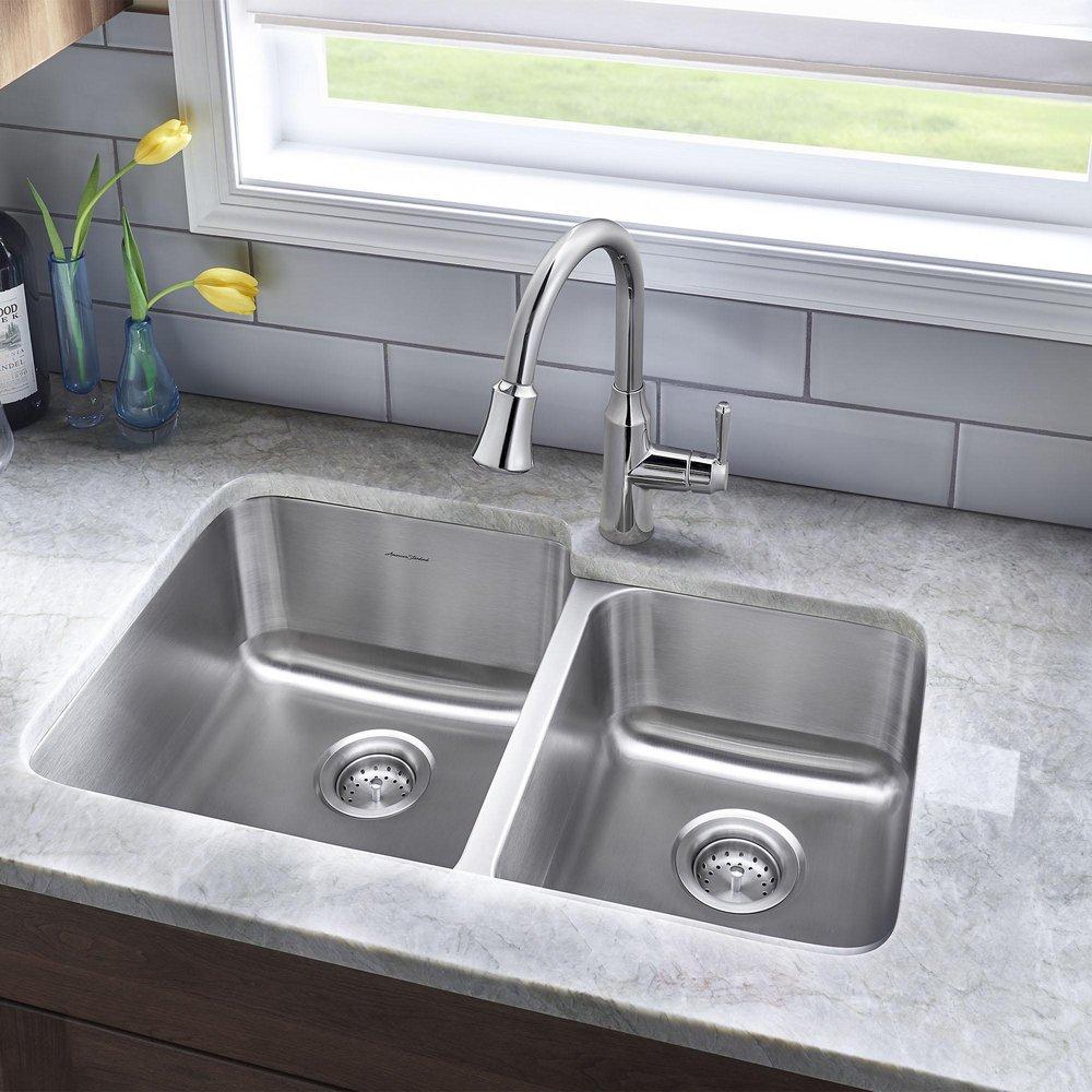 American Standard Stainless Steel 31 x 20 in. No Hole Double Bowl Undermount Kitchen Sink 