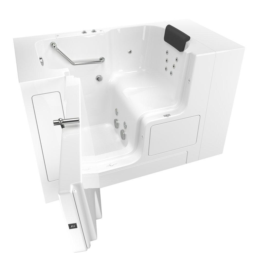 American Standard White 52 x 32 in. 12-Jet Gelcoat Rectangle Built-In Bathtub with Left Drain 