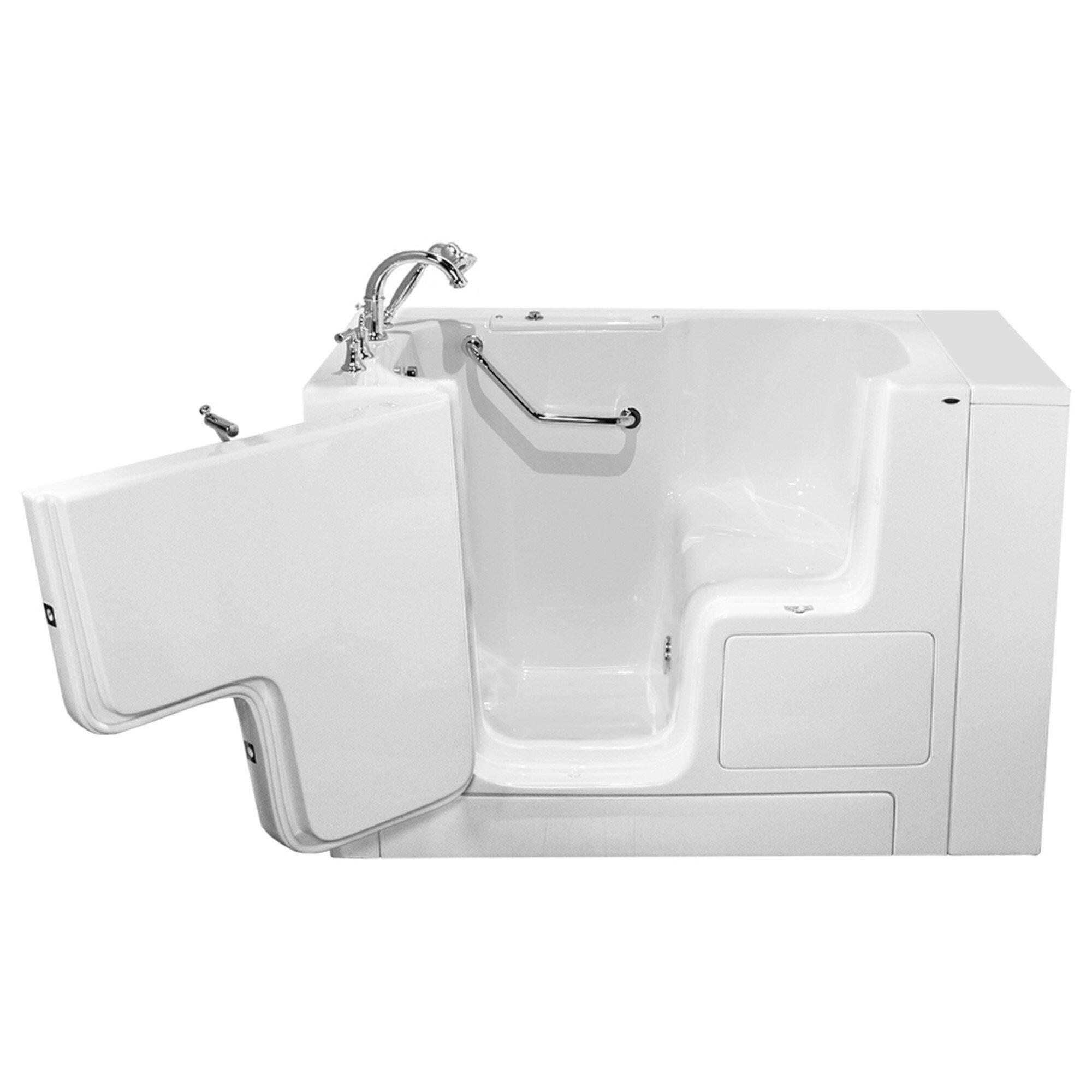American Standard White 52 x 32 in. Gelcoat Rectangle Walk-In and Built-In Bathtub with Left Drain 