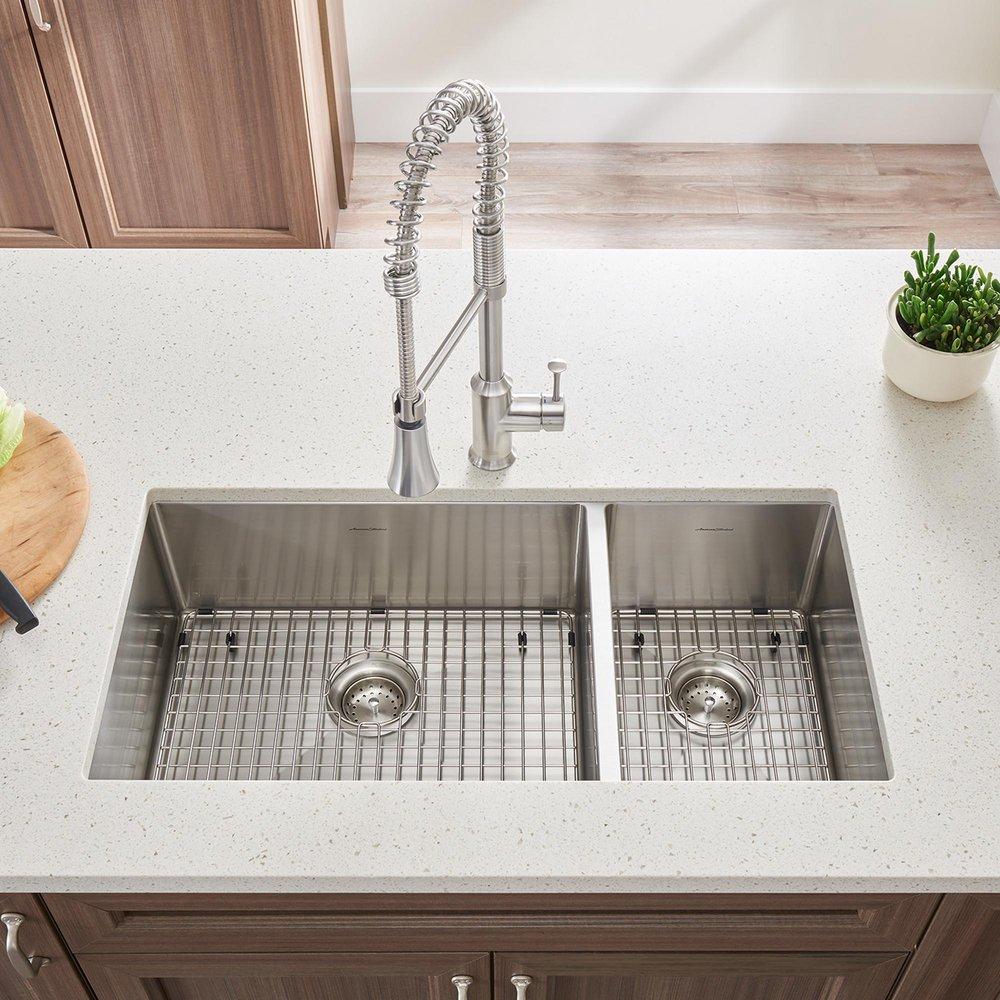 American Standard Stainless Steel 35 x 18 in. No Hole Double Bowl Undermount Kitchen Sink 