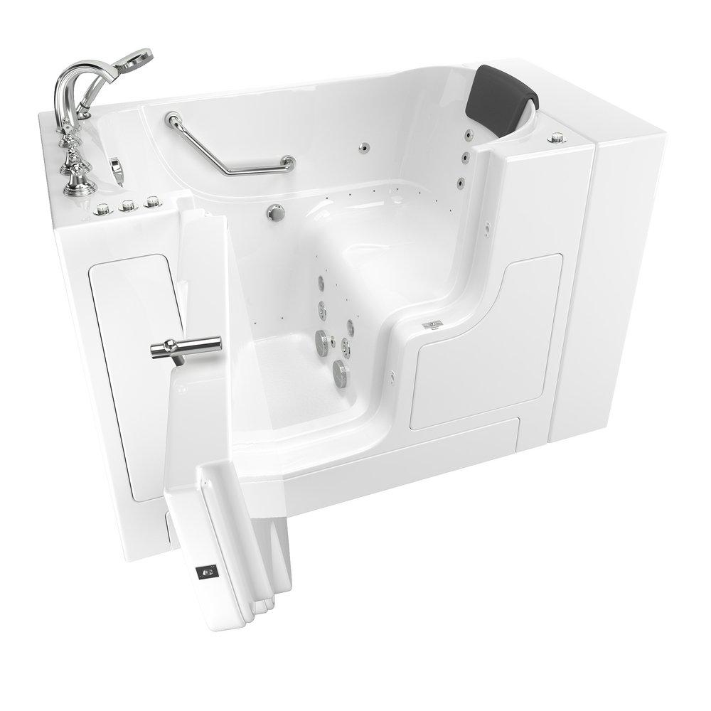 American Standard White 52 x 30 in. 38-Jet Gelcoat and Fiberglass Rectangle Built-In 3-Wall Alcove Bathtub with Left Drain 
