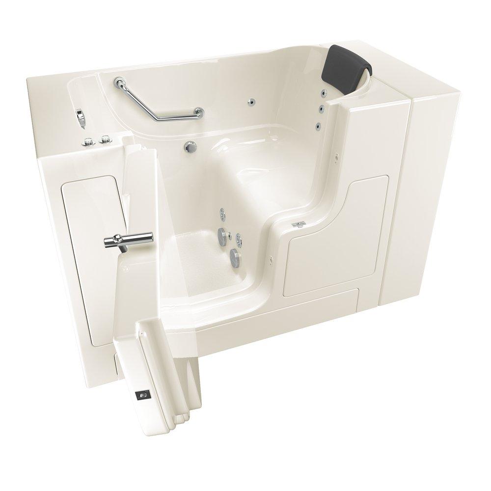 American Standard Linen 52 x 30 in. 12-Jet Gelcoat and Fiberglass Rectangle Built-In 3-Wall Alcove Bathtub with Left Drain 