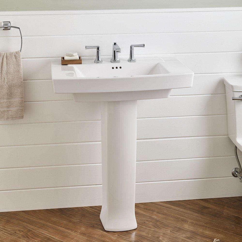 American Standard White 35-1/4 in. 3-Hole Pedestal Bathroom Sink with 8 in. Faucet Center Size 
