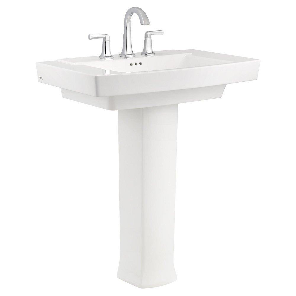 American Standard White 35-1/4 in. 3-Hole Pedestal Bathroom Sink with 8 in. Faucet Center Size 