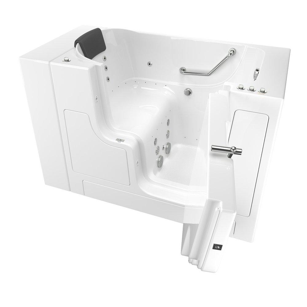 American Standard White 52 x 30 in. 38-Jet Gelcoat and Fiberglass Rectangle Built-In 3-Wall Alcove Bathtub with Right Drain 