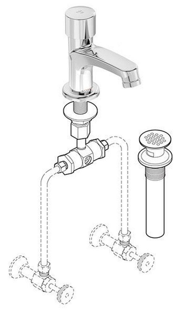 Symmons Industries Polished Chrome 0.5 gpm 1 Hole Deck Mount Institutional Metering Faucet with Single Push Knob Handle 