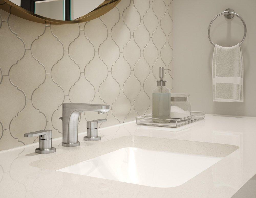 Symmons Industries Satin Nickel 1.5 gpm 3 Hole Deck Mount Institutional Sink Faucet with Double Lever Handle 