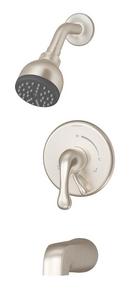 Wall Mount Tub and Shower System Trim with Single Lever Handle in Satin Nickel