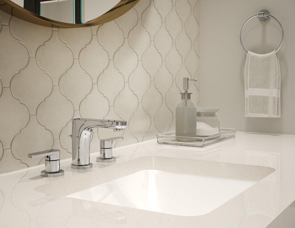 Symmons Industries Polished Chrome Two Handle Widespread Bathroom Sink Faucet Lever Handle 