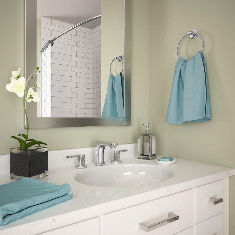 Symmons Industries Polished Chrome Two Handle Widespread Bathroom Sink Faucet Lever Handle 