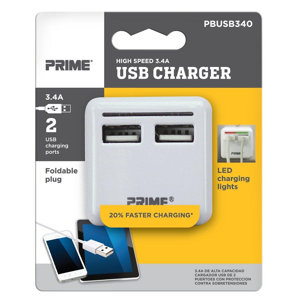 PRIME&reg; White USB Charger with Folding Plug 