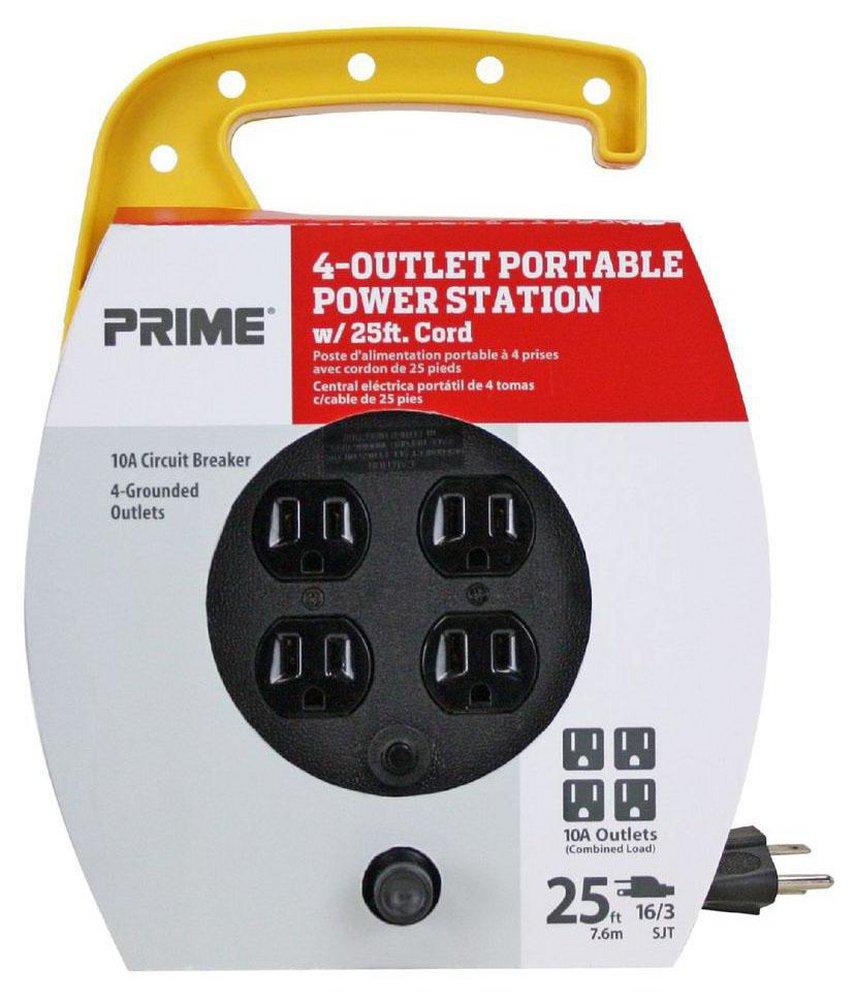 PRIME&reg; Black/Yellow 25 ft. 4-Outlet Surge Protector 