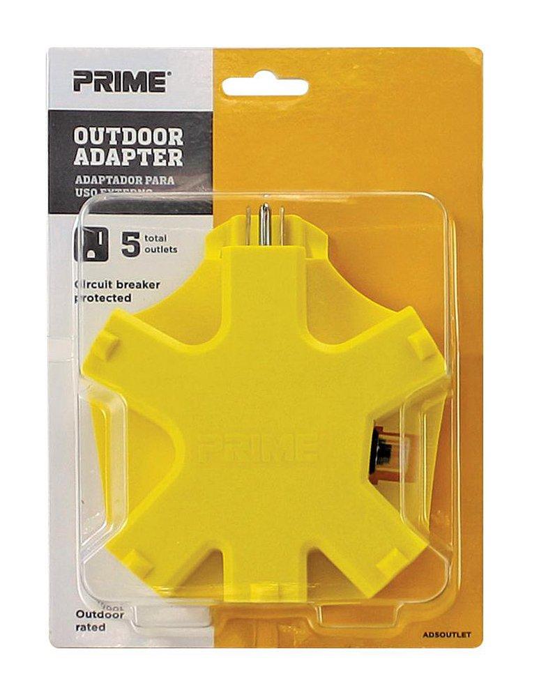 PRIME&reg; Yellow 5-Outlet Adapter with Built-In Circuit Breaker 