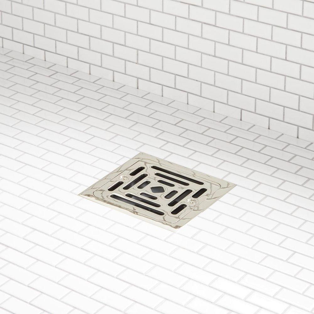 Signature Hardware Polished Nickel 4-1/2 in. Square Shower Drain 