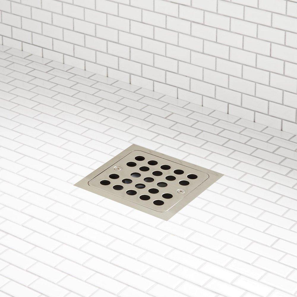 Signature Hardware Brushed Nickel 4-1/2 in. Square Shower Drain 