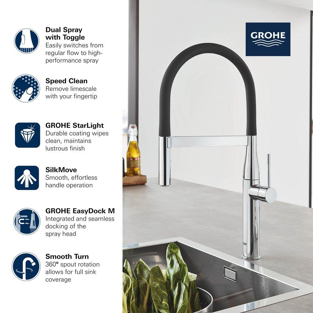 GROHE StarLight Chrome Single Handle Pull Out Kitchen Faucet 