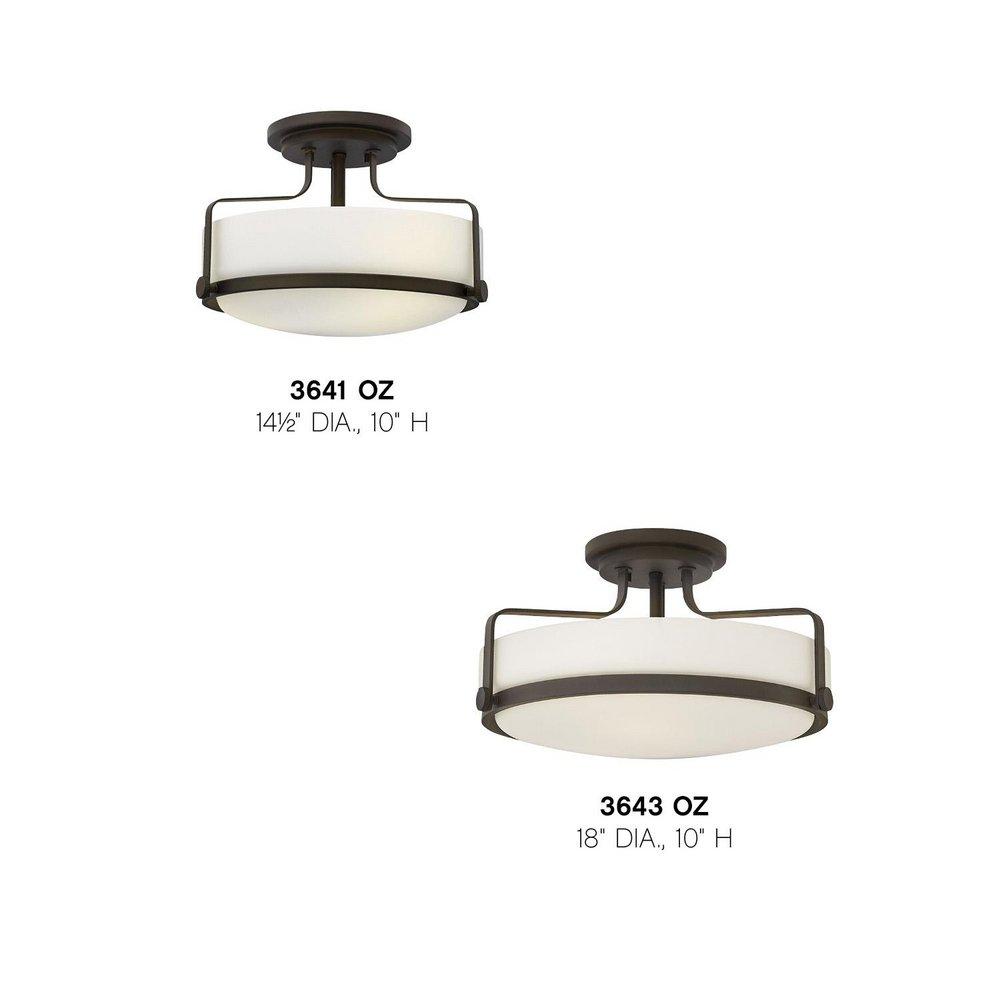 Hinkley Oil Rubbed Bronze 18 x 10 in. 300W 3-Light Medium E-26 Semi-Flush Mount Ceiling Fixture with Etched Opal Glass 