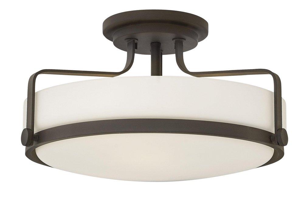 Hinkley Oil Rubbed Bronze 18 x 10 in. 300W 3-Light Medium E-26 Semi-Flush Mount Ceiling Fixture with Etched Opal Glass 