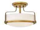 14-1/2 x 10 in. 300W 3-Light Medium E-26 Semi-Flush Mount Ceiling Fixture with Etched Opal Glass in Heritage Brass