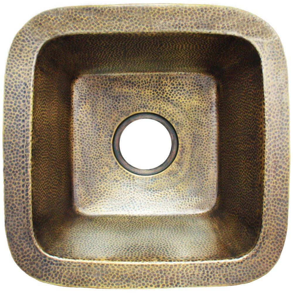 Linkasink Antique Bronze 16-1/2 x 16-1/2 in. Drop-in and Undermount Hammered Copper Bar Sink 