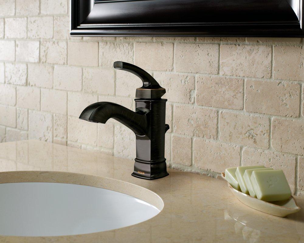Moen Mediterranean Bronze Single Handle Monoblock Bathroom Sink Faucet 