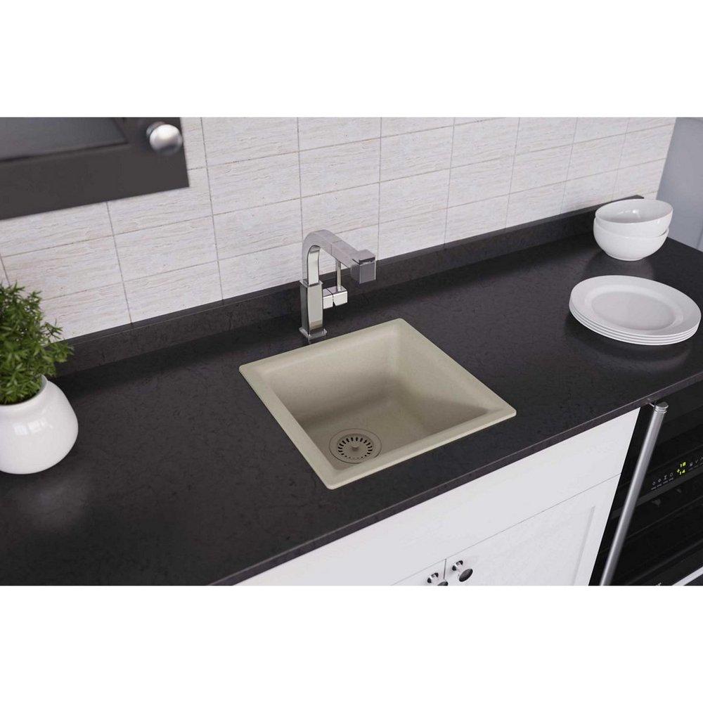 Elkay Bisque 15-3/4 x 15-3/4 in. Drop-in and Undermount Quartz Bar Sink 