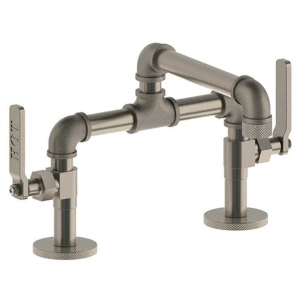 Watermark Designs Gunmetal Deck Mount Widespread Bathroom Sink Faucet with Double Lever Handle 