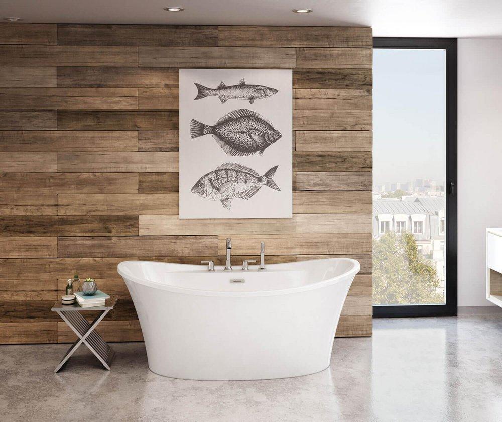 Maax US White 66 x 36 in. Freestanding Bathtub with Center Drain 