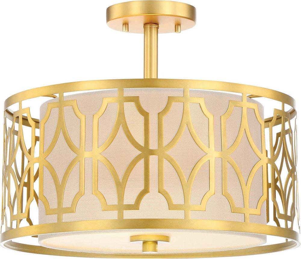 NUVO Natural Brass 120W 2-Light Medium E-26 Base Incandescent Semi-Flush Mount Ceiling Fixture 