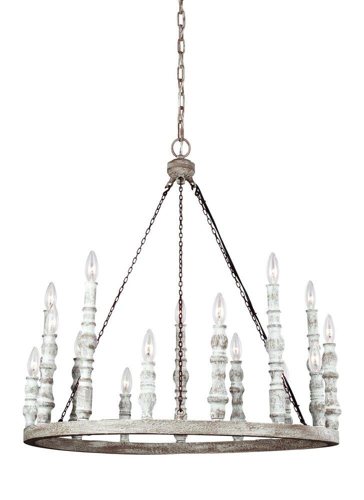 Feiss Distressed Fence Board/Distressed White 30 in. 900W 15-Light Candelabra Incandescent Chandelier 