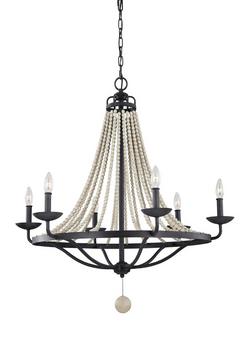 60W 6-Light Chandelier in Dark Weathered Zinc with Driftwood Grey