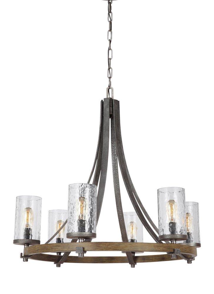 Visual Comfort & Co. Studio Distressed Weathered Oak/Slate Grey Metal 30-1/2 in. 60W 6-Light Chandelier 